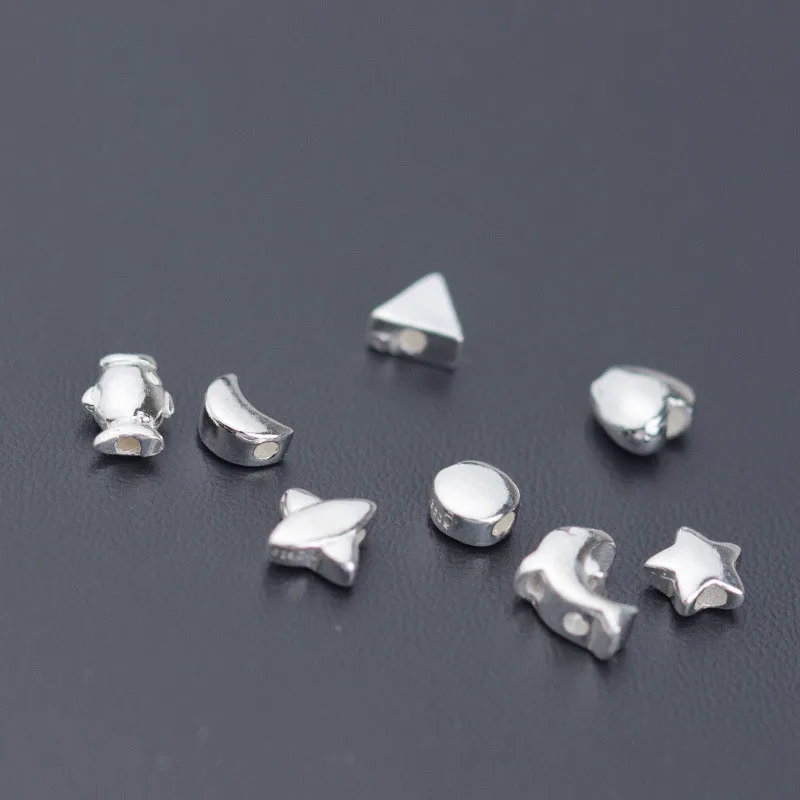 5pcs/lot 100% 925 Sterling Silver Geometry Spacer Beads Designer Star Heart Fish Silver Charm Beads DIY Bracelets Jewelry Making