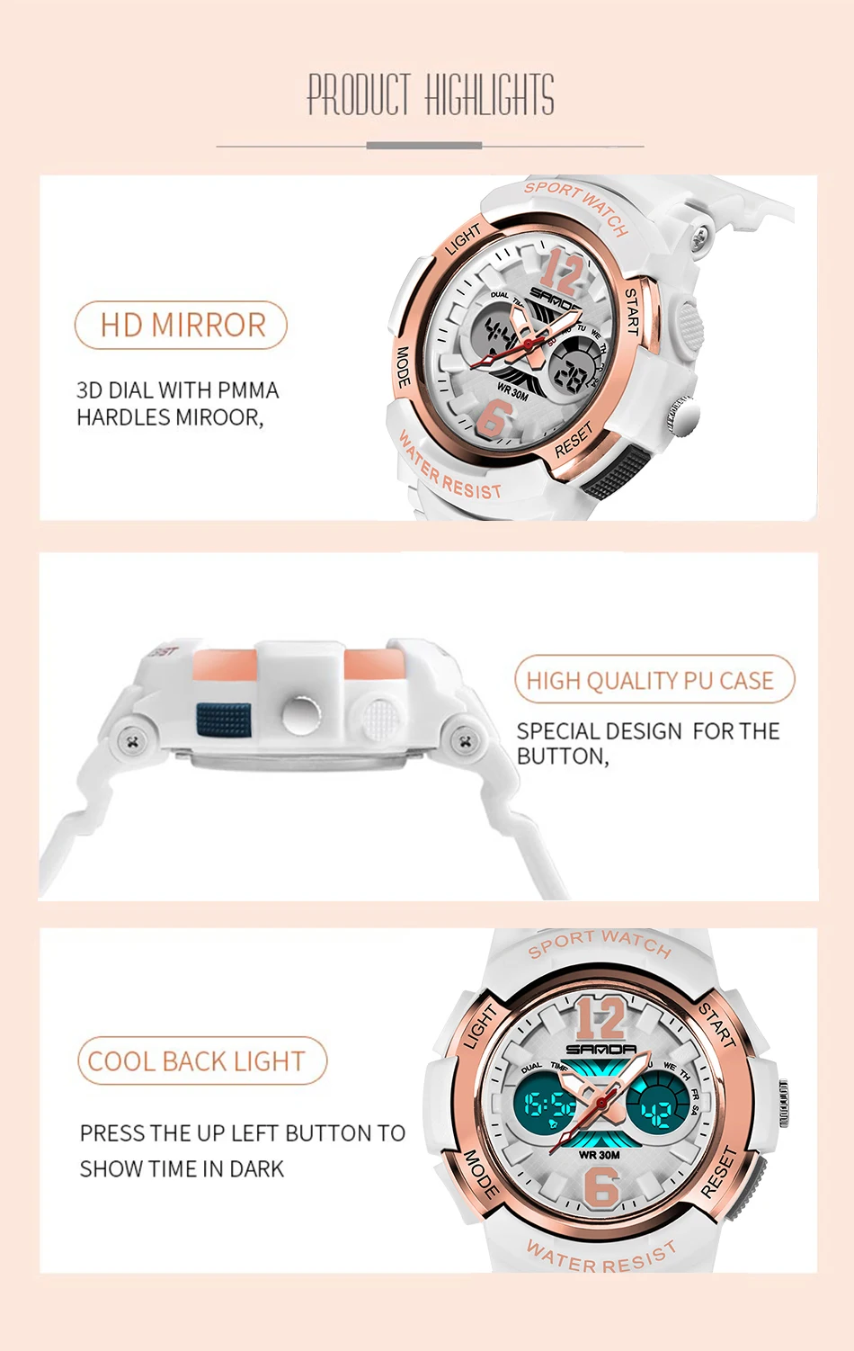 Women's LED Digital Sports Watch description 15