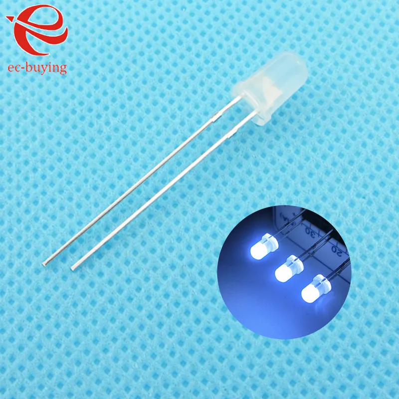 100pcs/lot F3 3mm White LED Round Light Emitting Diode Diffused Foggy Lamp Bead Plug-in DIY Kit  Practice Wide Angle DIP