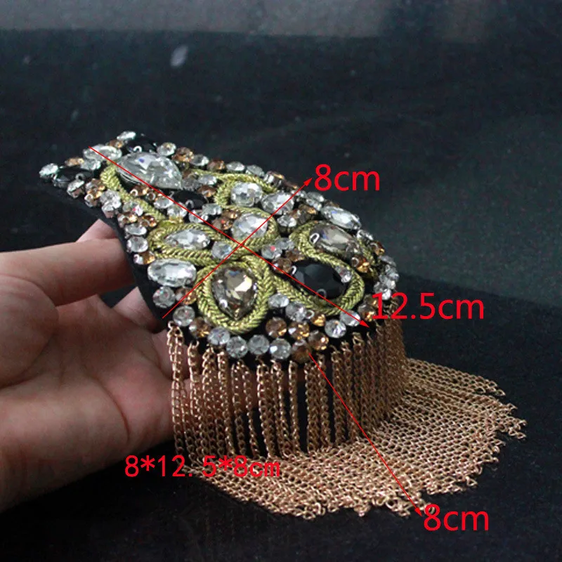 Handmade Fashion Tassel Chain Patch Shoulder Board Badges beads Fabric Metal Epaulet Epaulette Military Pin on Brooch Medal