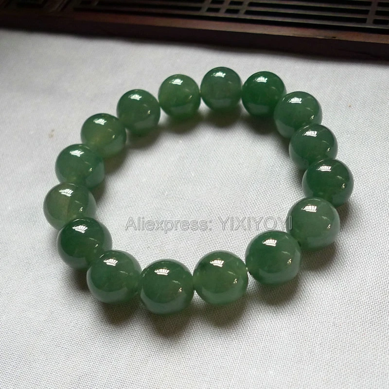 Beautiful 10mm 12mm Natural Grade A Jadeite Green Round Beads Lucky Bracelet Elastic Strand Bracelets Certificate Fine Jewelry