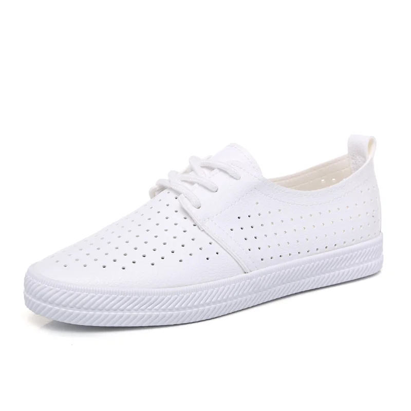 Scarpe bianche Sneakers donna estate 2022 primavera fori traspiranti tinta unita scarpe nere femminili in pelle Chaussure Femme tacco piatto