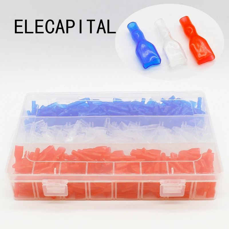 600pcs 3 colours Cover Case for 6.3mm Crimp Terminal Spade Connector 6.3 terminal cap