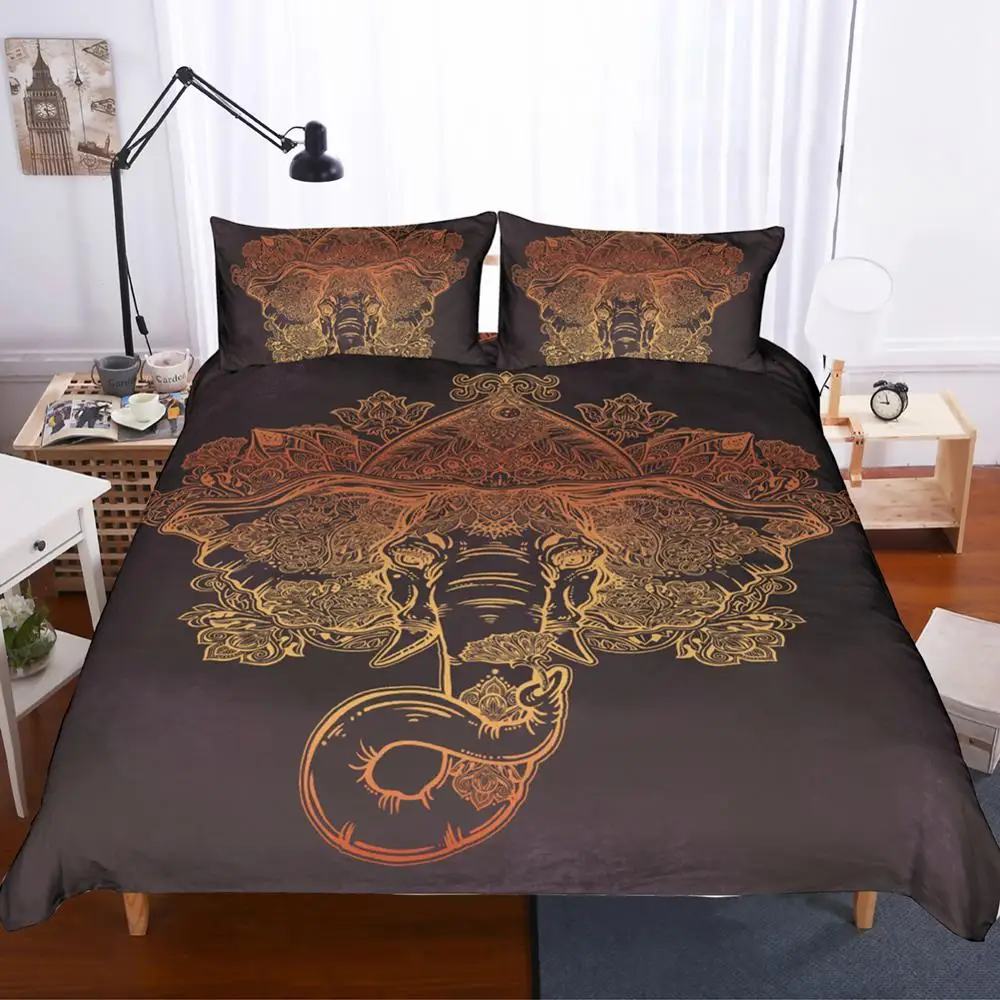 

Elephant Bedding Set Boho Duvet Cover Set Mandala Golden Animal Home Textiles Luxury Queen King 3 Pieces Bed Set