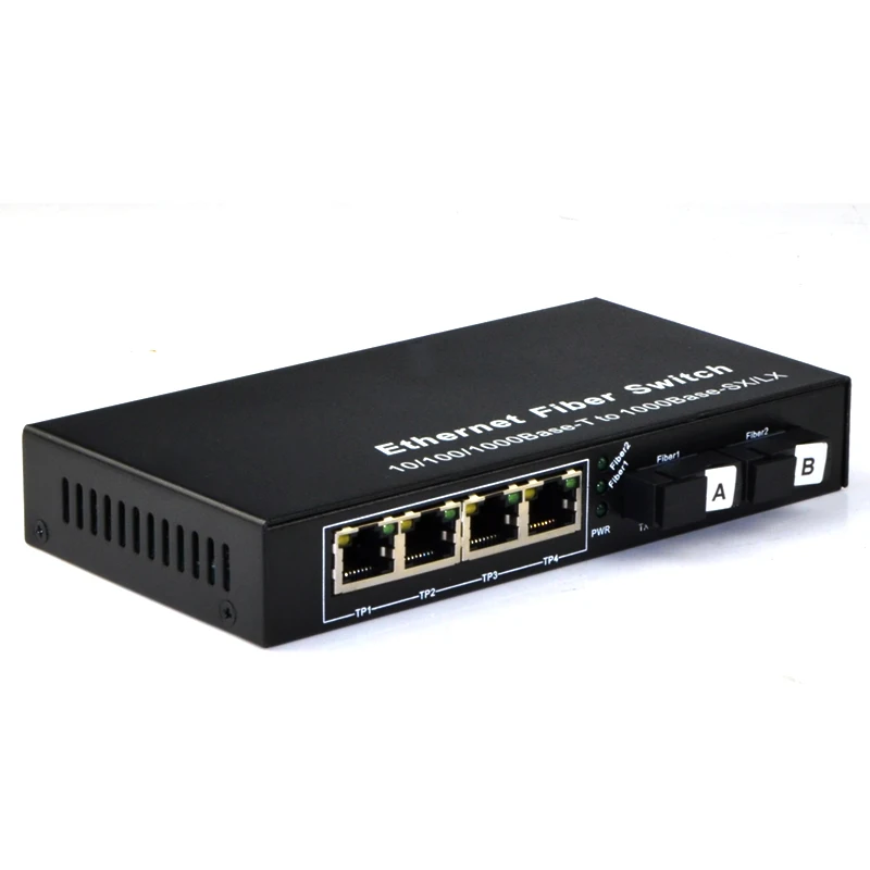 Gigabit Ethernet Media Converter,   4-port 1000Mbps RJ45 to 2-port 1000M Single-Mode SC Fiber