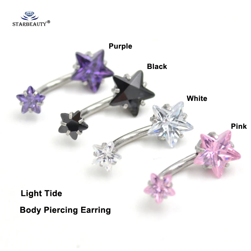 1pc Purple Star Belly Piercing Ombligo Belly Button Rings Navel Piercing Nombril White Belly Ring Helix Earrings Body Jewelry