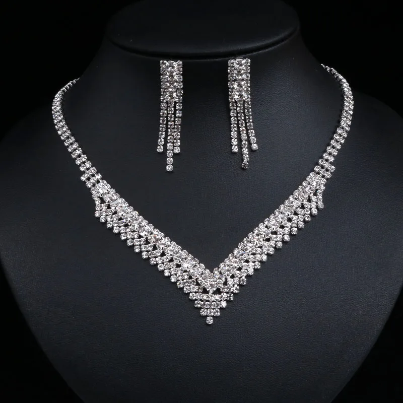 TREAZY Bridal Bridesmaid Jewelry Sets for Women Rhinestone Crystal Choker Necklace Earrings for Wedding African Jewelry Set