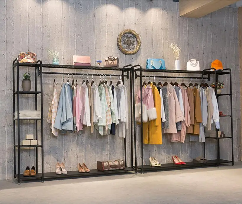 Clothing store display rack clothing rack, floor-mounted women's clothing hanger, retro clothing rack, high-end display rack,