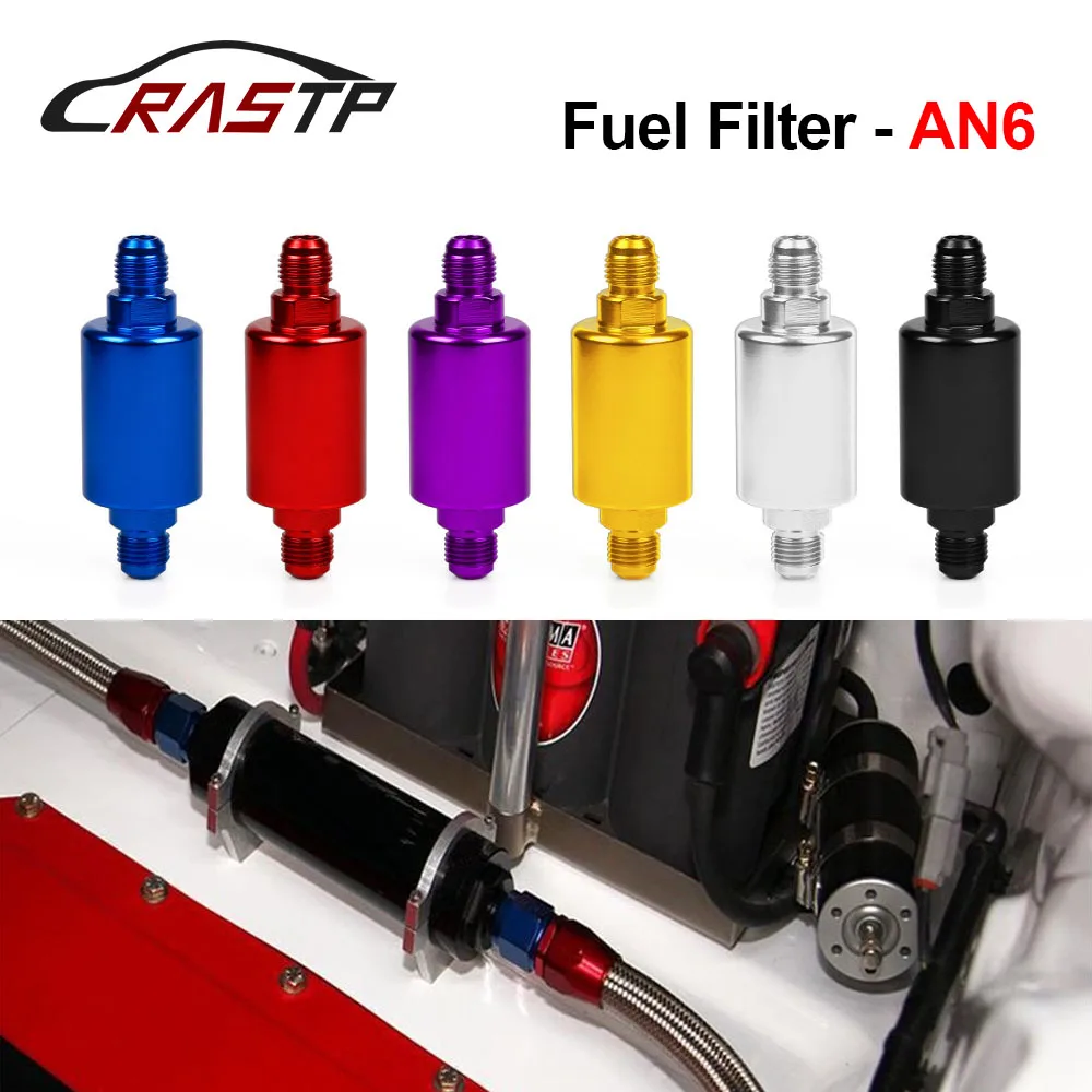 RASTP-Car Accessories 100 Micron Element Aluminum Fuel Filter Inline With AN6 RS-OFI002