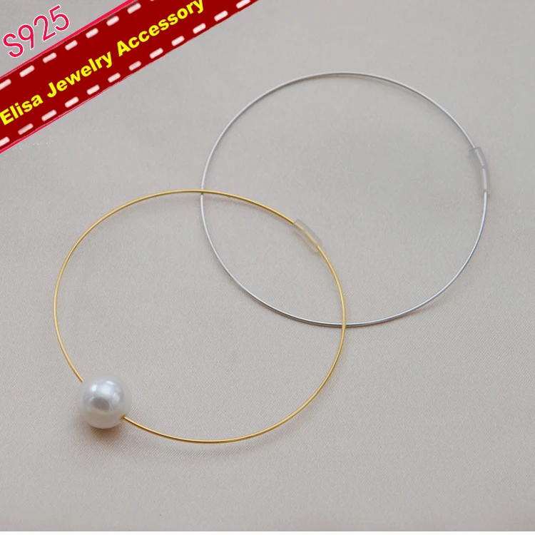 

S925 Sterling Silver Pearl Bangle Circle Pearl Bangle Accessory DIY Jewelry Fittings Silver&Gold Color 3Pcs/Lot