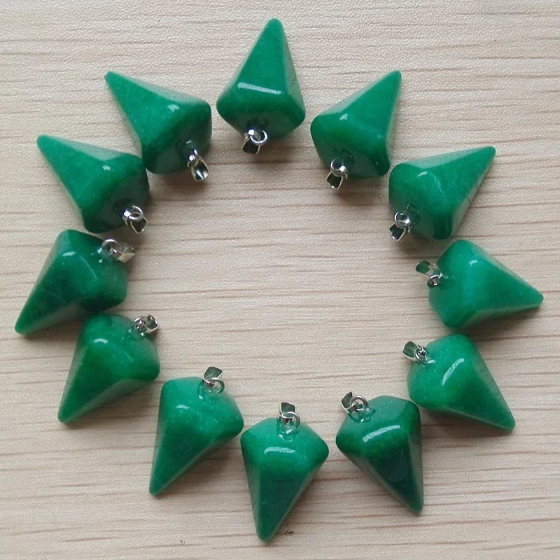 New Fashion Pyramis Shape Natural stone charms Pendant For Necklace jewelry making 12pcs Wholesale  free shipping