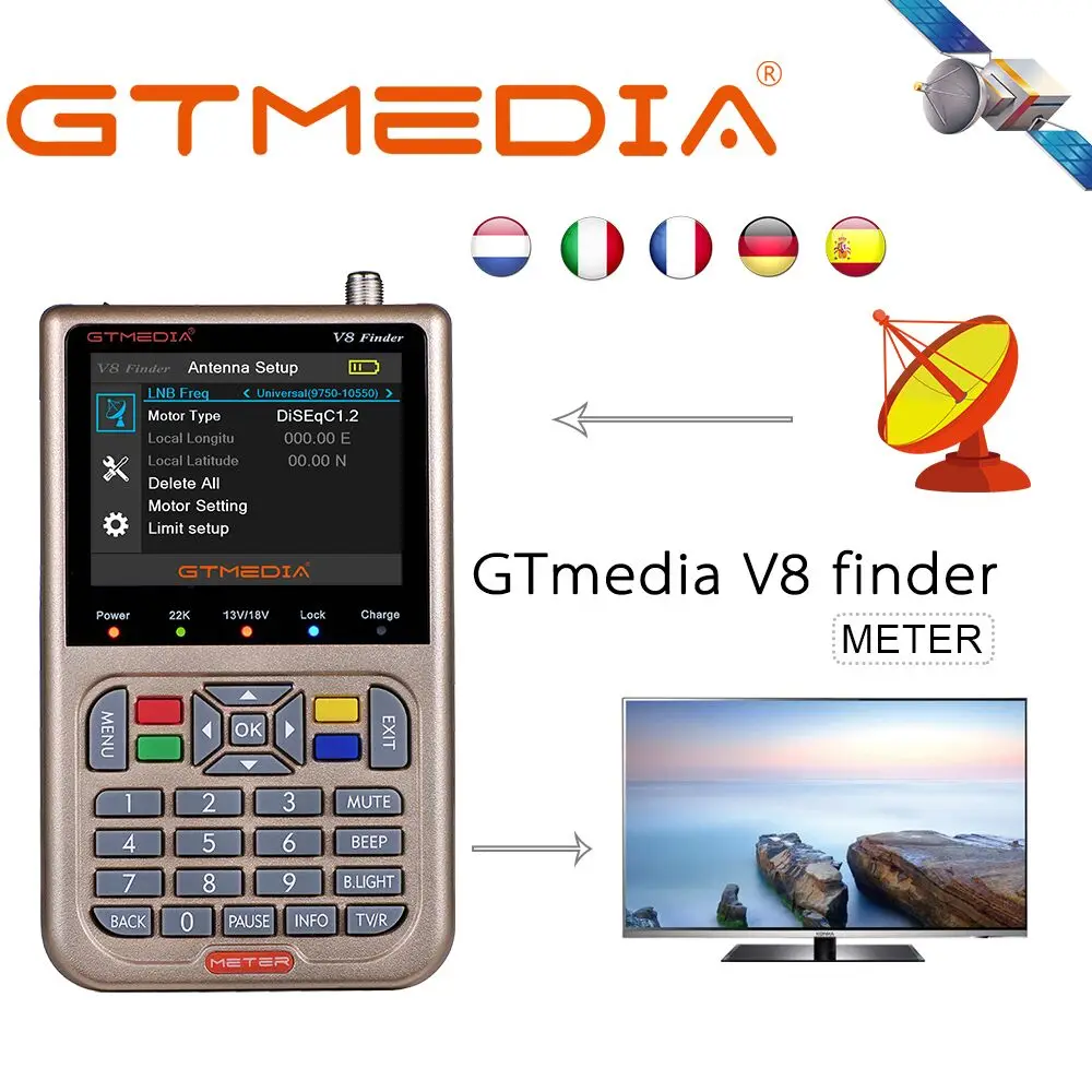 Freesat V8 Finder Mètre DVB-S2/S2X Numérique Satellite Finder Haute Définition Sat Finder Satellite Meter Satfinder 1080P