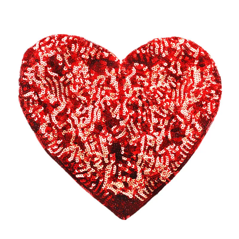28CM Sequins Red Heart Sew On Patches Bling Embroidery Badges Shiny For Dress Bag Jeans T Shirt DIY Appliques Craft Decoration
