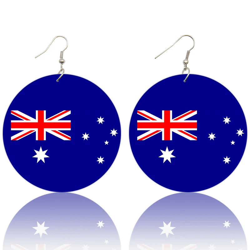 SOMESOOR Trendy Printed National Flags Wood Drop Earrings Africa America Europe Country Photos Jewelry For Women Gifts