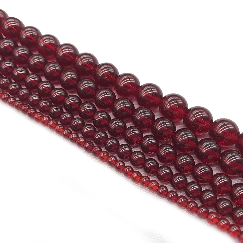 Smooth Garnet Dark Red Glass Loose Beads 15\