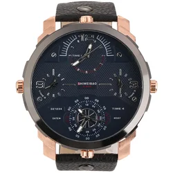 Shiweibao Cool Mens Orologi Top Brand di Lusso Orologio Al Quarzo Da Uomo Quattro Fusi Orari Orologi Da Polso Militari In Pelle Relogio Masculino