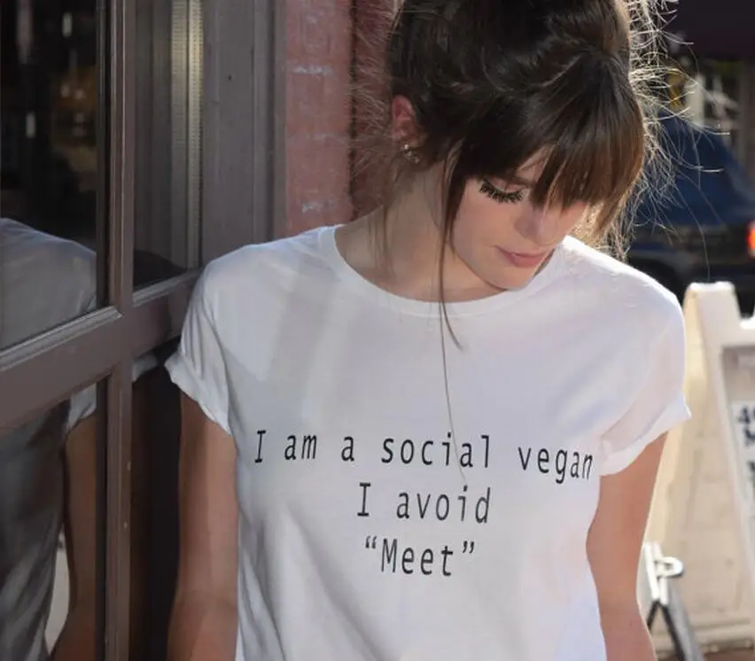 New I Am A Social Vegan  Avoid Meet T-shirt Women Casual White Tops Tee Shirt Femme Harajuku Streetwear Clothes  Tees