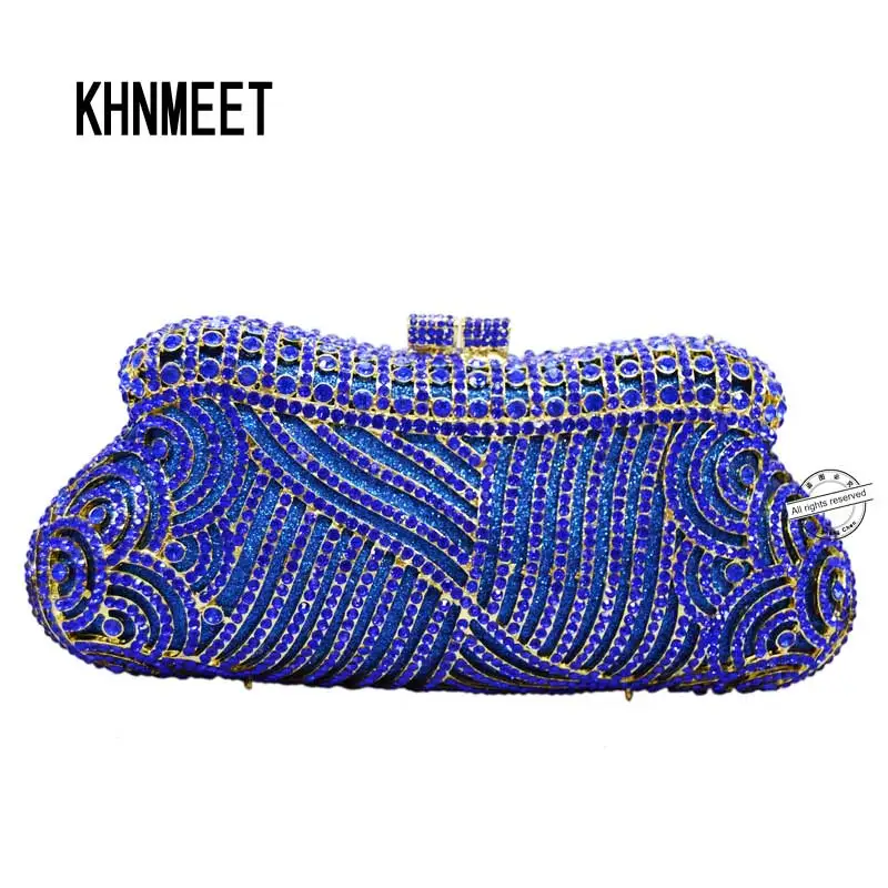 KHNMEET Diamond Rose Gold Evening bag Luxury crystal women evening Clutch bag bride wedding purple pochette party handbags SC068