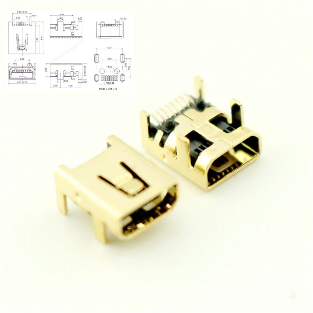 10Pcs Gold Plated Mini USB 8 Pin Female Jack PCB SMT Socket Connector For DIY