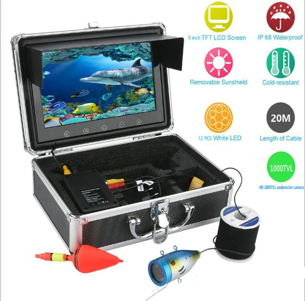 9 Inch LCD Display 1000TVL Underwater Fishing Camera Water-proof IP66 Fish Finder