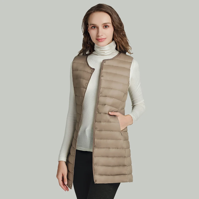 NewBang Matt Fabric Women\'s Long Vest Ultra Light Down Vest Women Waistcoat Female Down Coat Slim Sleeveless Without Collar