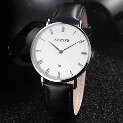 Stryve-reloj de cuarzo minimalista para hombre y mujer, accesorio de marca, con esfera ultradelgada Simple y 2 manos, de lujo, de cuero genuino, resistente al agua