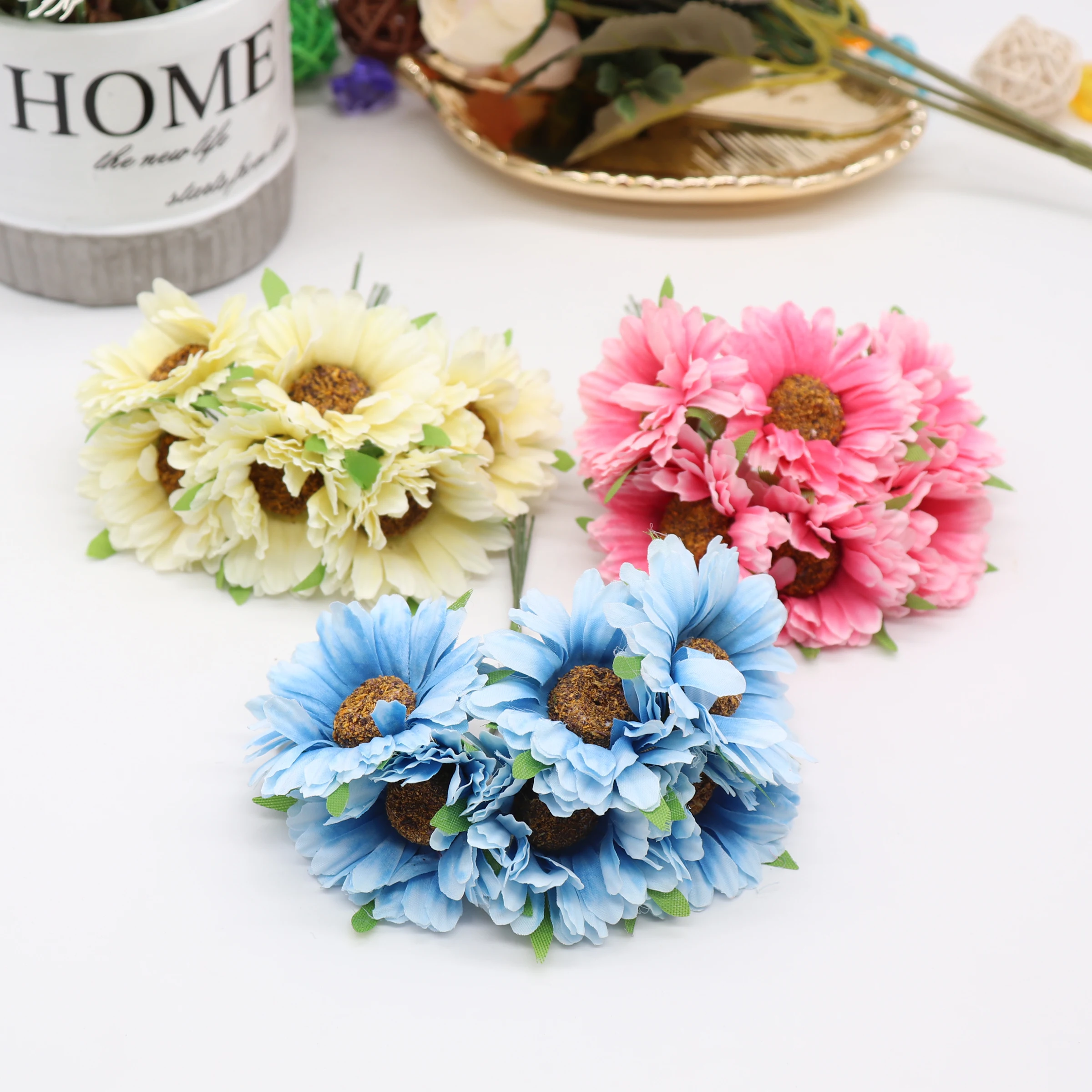 6pcs handmade gerbera fashion home garden bride diy wreath material wedding banquet decoration artificial flower scissors crown