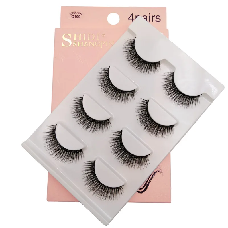 SHIDISHANGPIN 3/4 Pairs Cruelty-Free 3D Mink False Lashes Natural Long Wispy Reusable Thick Cils Makeup Fake Eyelashes