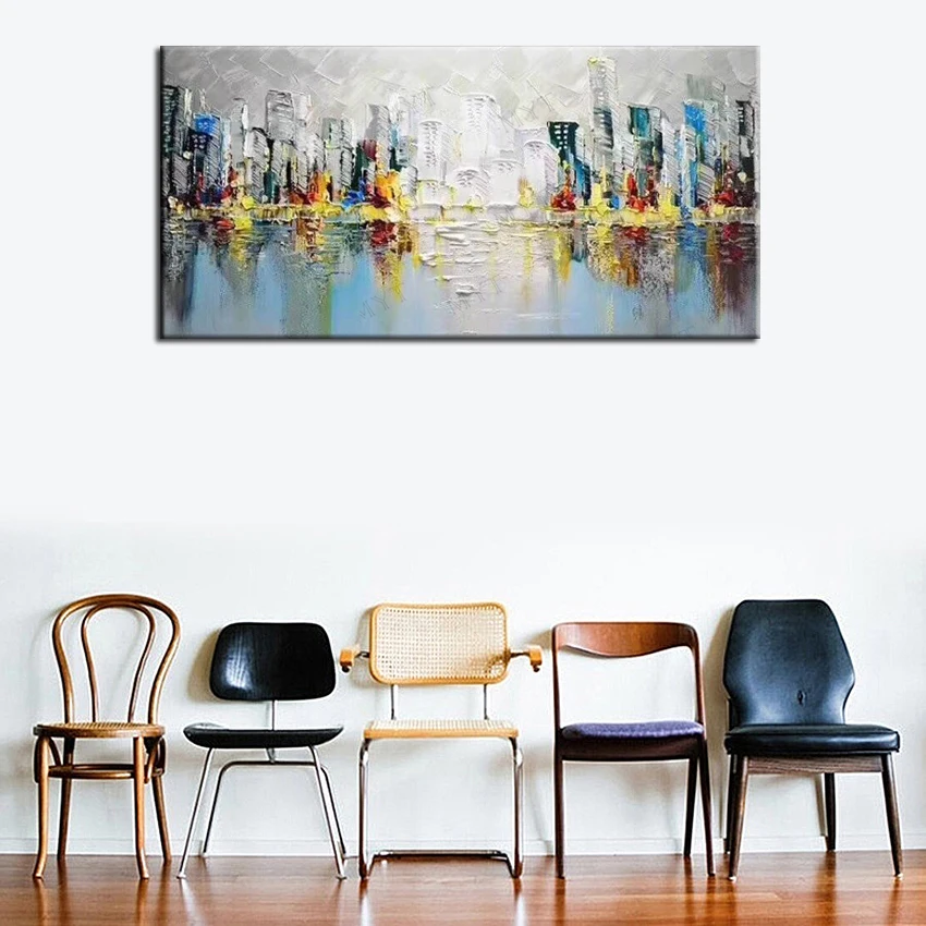 Best New Oil Painting, Abstract Oil Painting On Canvas 100% Handmade New York Architecture Modern Art For Home Wall Decoration