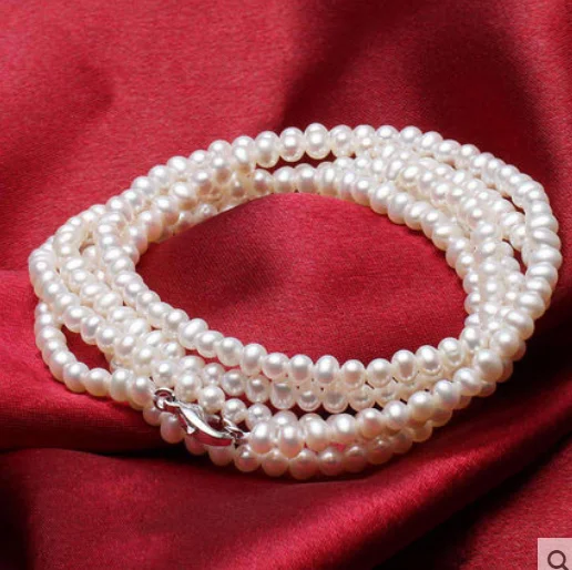 Wedding Woman Jewelry 120cm Bracelet 4-5mm Bright White Real Natural Freshwater Pearl Bracelet