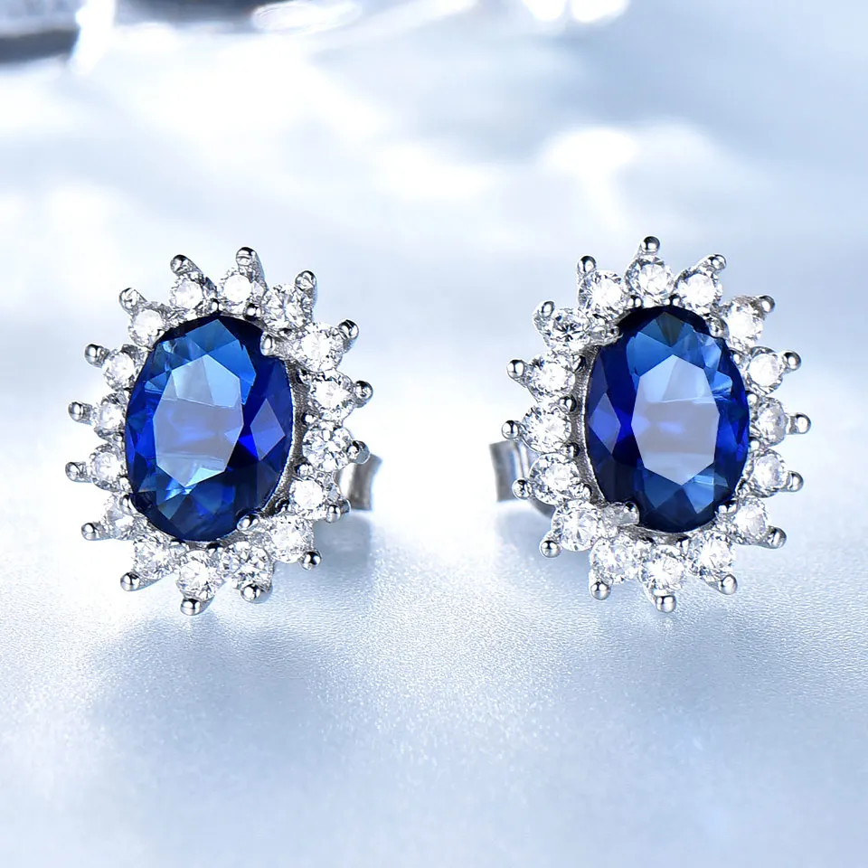 UMCHO 925 Sterling Silber Schmuck Set Nano Blue Sapphire Ring Anhänger Stud Ohrringe Für Frauen Marke Edlen Schmuck Top Qualität