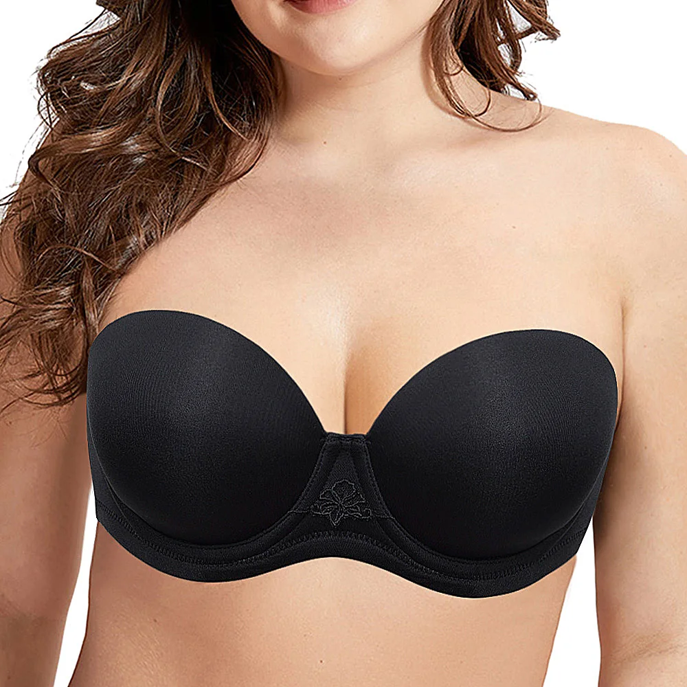 YANDW Quality B C D E F G H 1/2 Cup Adjustable Plus Size Women Sexy Bras Push Up Silicone Strapless Halter 32 34 36 38 40 42 44