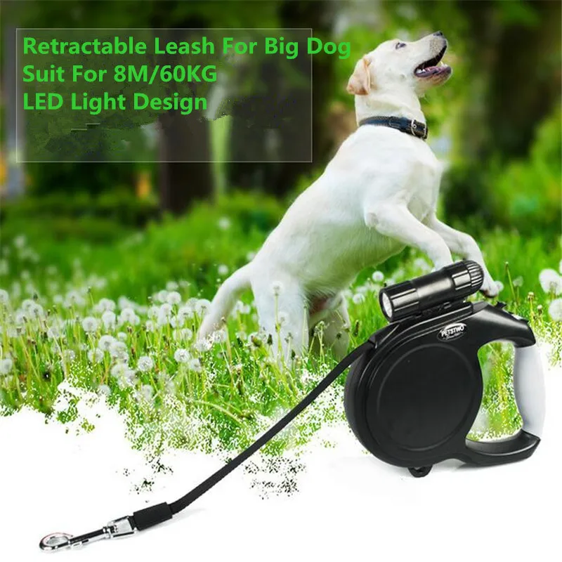 Durable Large Big Dog Leash Retractable Pet Leads LED Light Extending Automatic 8M 50KG Hauling Cable For German Shepherd Dog