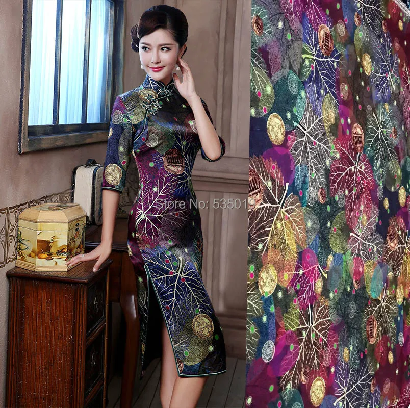 Super leaf Print Woven Wedding Decoration Dress Satin Fabric Pure Silk Fabric DIY Sewing Textile Material High Quality Wholesale