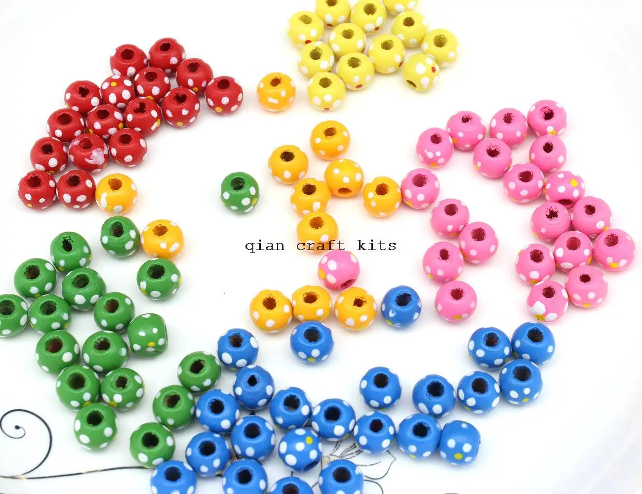 600pcs Polka Dot Wood Beads, 10mm,big Hole, hand Painted Multicolor Round Handmade Wood Charm Woodworking Craft DIY Supplies