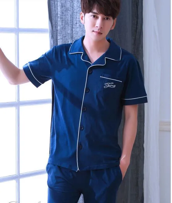 Men\'s Homewear Summer Thin Cotton Sleepwear Nightwear Students Leisure Pajamas Short Sleeve 2 Pcs Suit Set Home Clothes J126