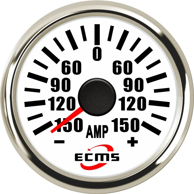 

Marine Boat Amperemeter AMP Gauge With Current Pick-Up Unit 150A 9-32VDC 52mm 316L Chrome Bezel White Dial 800-00116