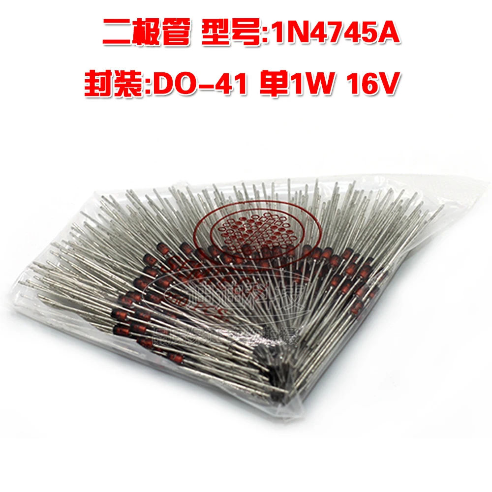 زينر ديود 1N4745A DO-41 واحد 1 واط 16 فولت مستقيم أنبوب زجاجي 1N4745 منظم