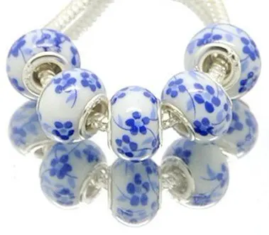 100pcs Mixed Wholesale Novelty Handmade DIY Ceramics European Beads Charm Silver Core Fit European Bracelet in High Quality