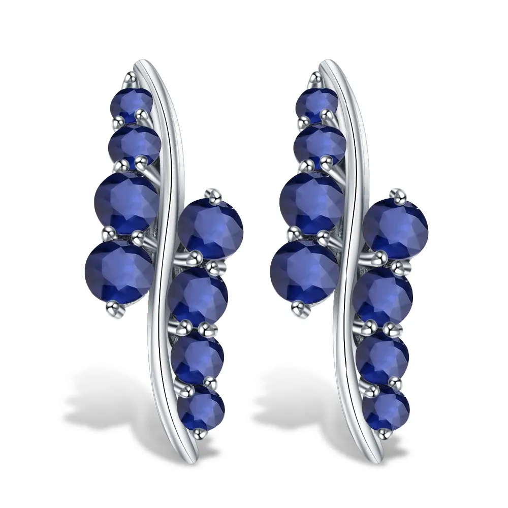GEM\'S BALLET 925 Sterling Silver Studs Earrings 3.0Ct Natural Blue Sapphire Gemstone Engagement Earrings for Women Fine Jewelry