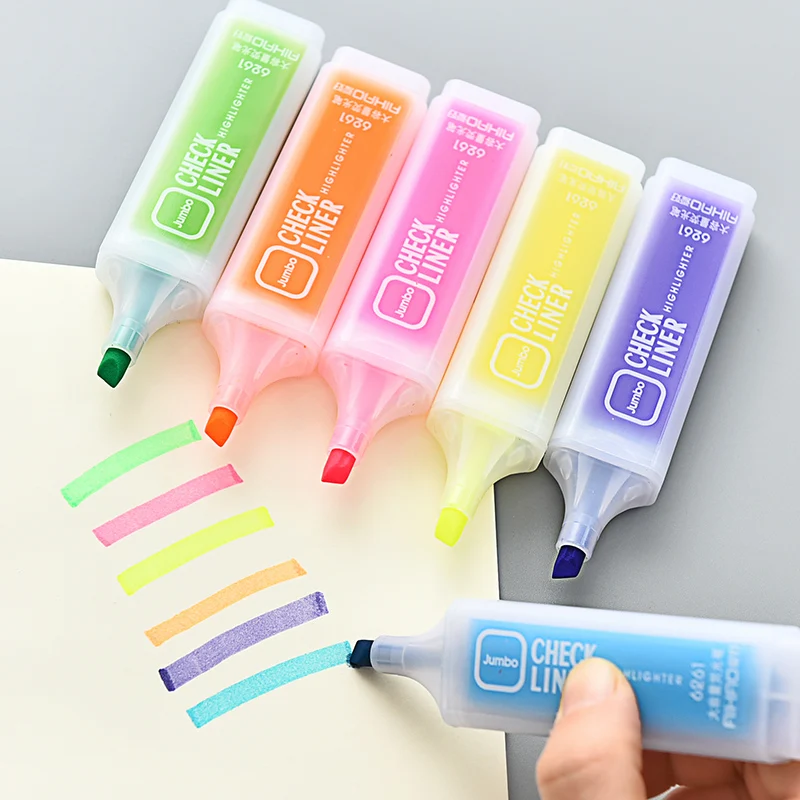 12pcs/lot Fluorescent pen mark pen 6 different colors Simple High capacityWrite notes pen Office supplies student supplies