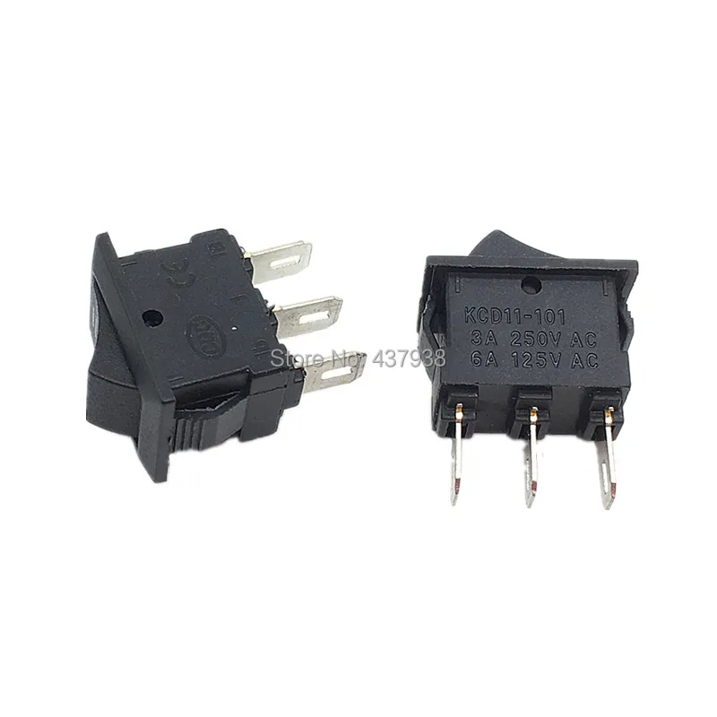 10pcs Push Button Switch 10x15mm SPST 3Pin 3 Position 3A 250V KCD11 On/Off/ON Boat Rocker Switch 10MM*15MM Black