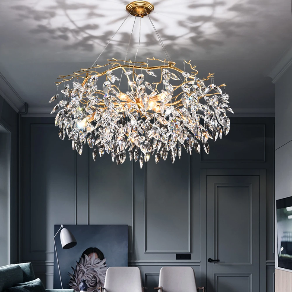 Chandelier lustre crystal lamp gold branch lamp lamparas modernas salones hotel grandes modern led chandelier