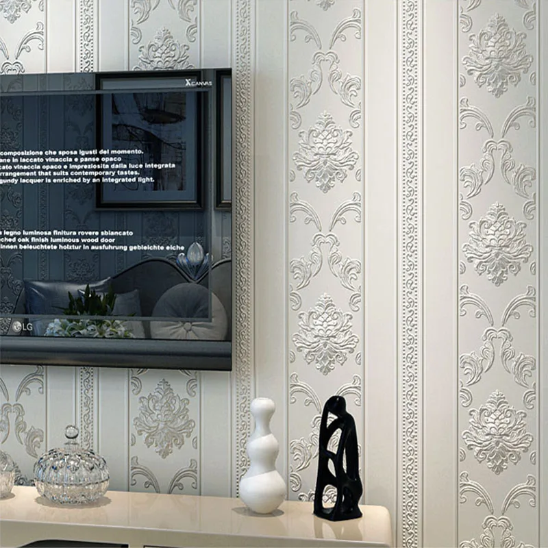 High Quality Deep Texture Relief 3D Wallpaper European Style Damask Vertical Striped Non-woven Wallpaper Wall Covering Tapety 3D