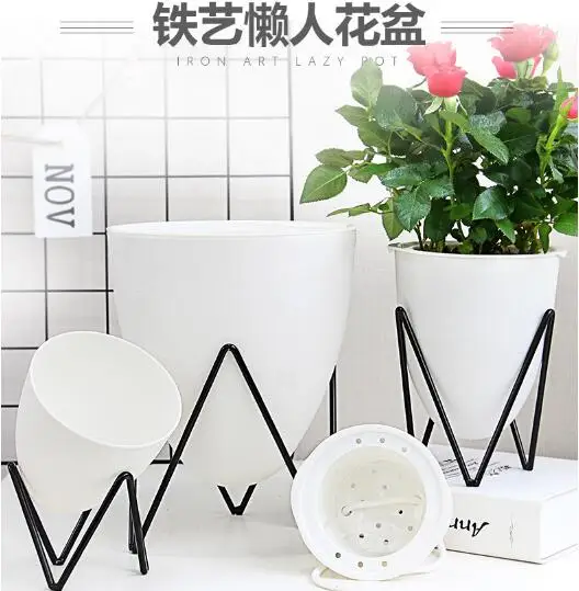 

2 Set Ins Nordic Flower Pot Wrought Iron Vase Simple Frame Flower Stand Plastic Lazy Flower Pot,Smart