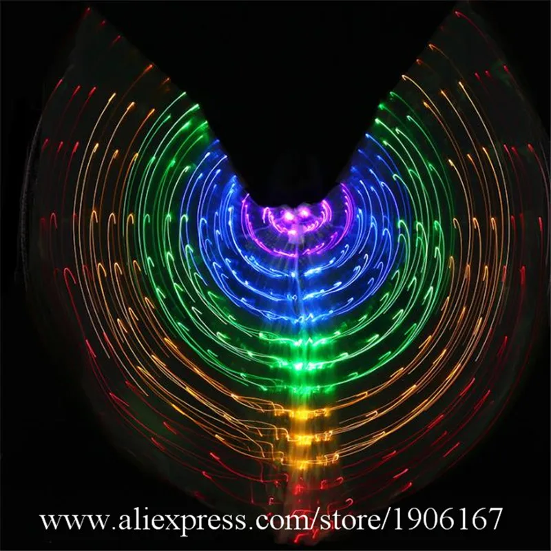 New Design Colorful Led Luminous Light Up Halloween Cloak Wings Led Illuminated Belly Dance Props Stage Performance Cloak Dress