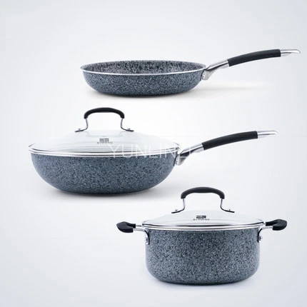 3 pezzi/set Non-stick Padella Pentola di Cottura e Zuppa di Pentola Da Cucina Senza Fumo Fornello Pentolame e Utensili per cucinare Set Combinazione T608