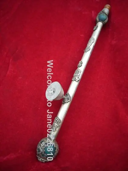 

Rare Qing Dynasty silver&jade pipe,1842