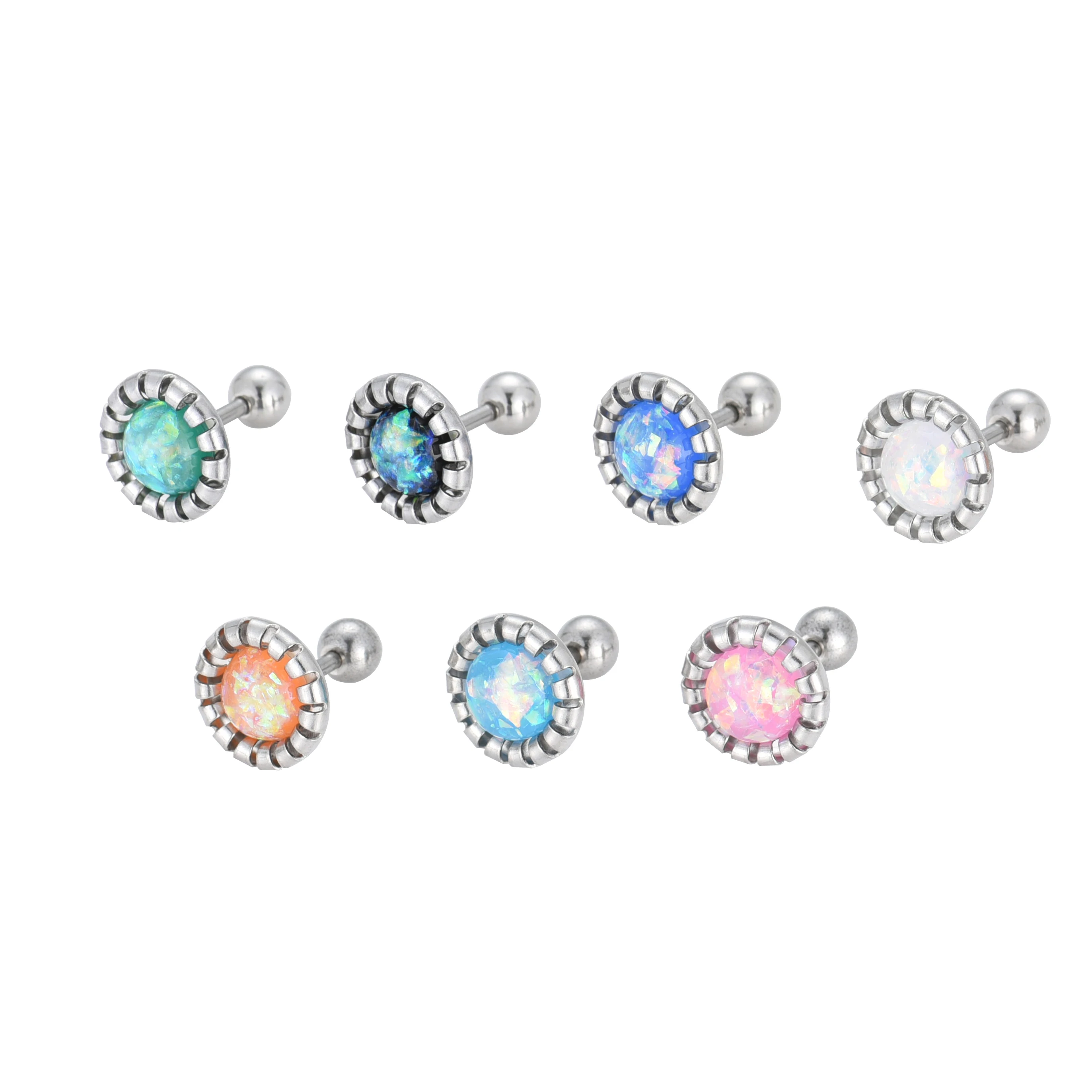 Lot50pcs Body Jewelry-  New Opal Gems Ear Studs/Earring Stainless Steel Helix Bar Upper Earring Body Piercing