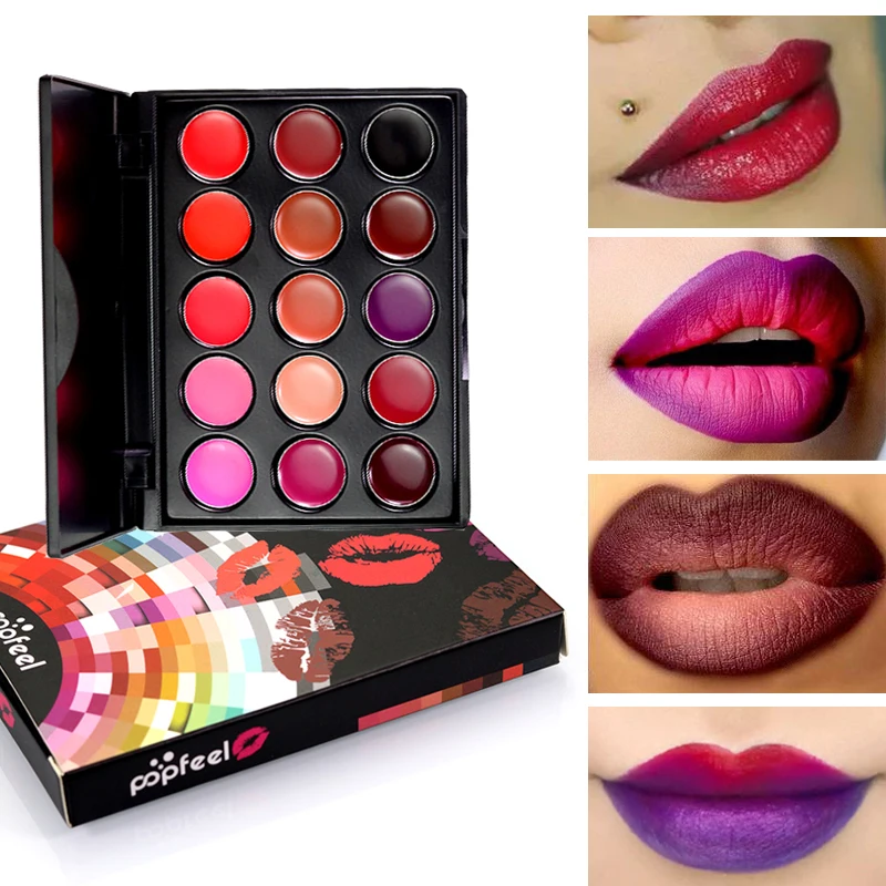 15 Color Gothic Matte Lipstick Palette Makeup Nude Lip Lipgloss Palette Long Lasting Pigment Mini Lipstick Matte Set Women Gift